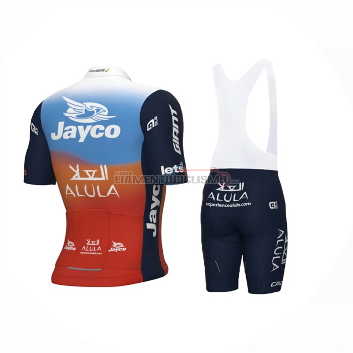 2024 Abbigliamento Ciclismo Jayco AlUla Blu Arancione Manica Corta e Salopette